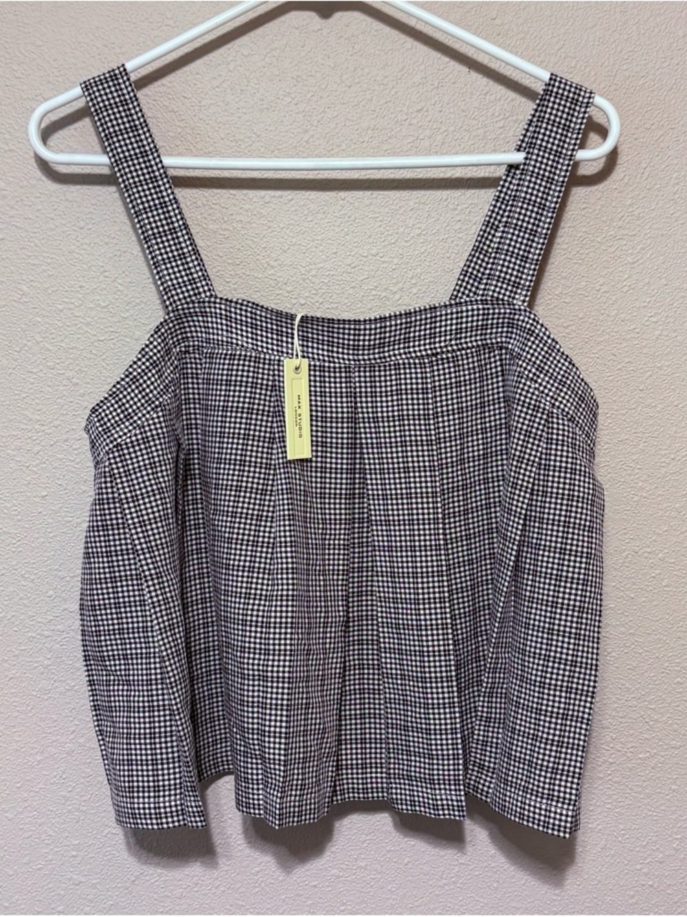 Max Studio Black and White Gingham Square-Neck Top